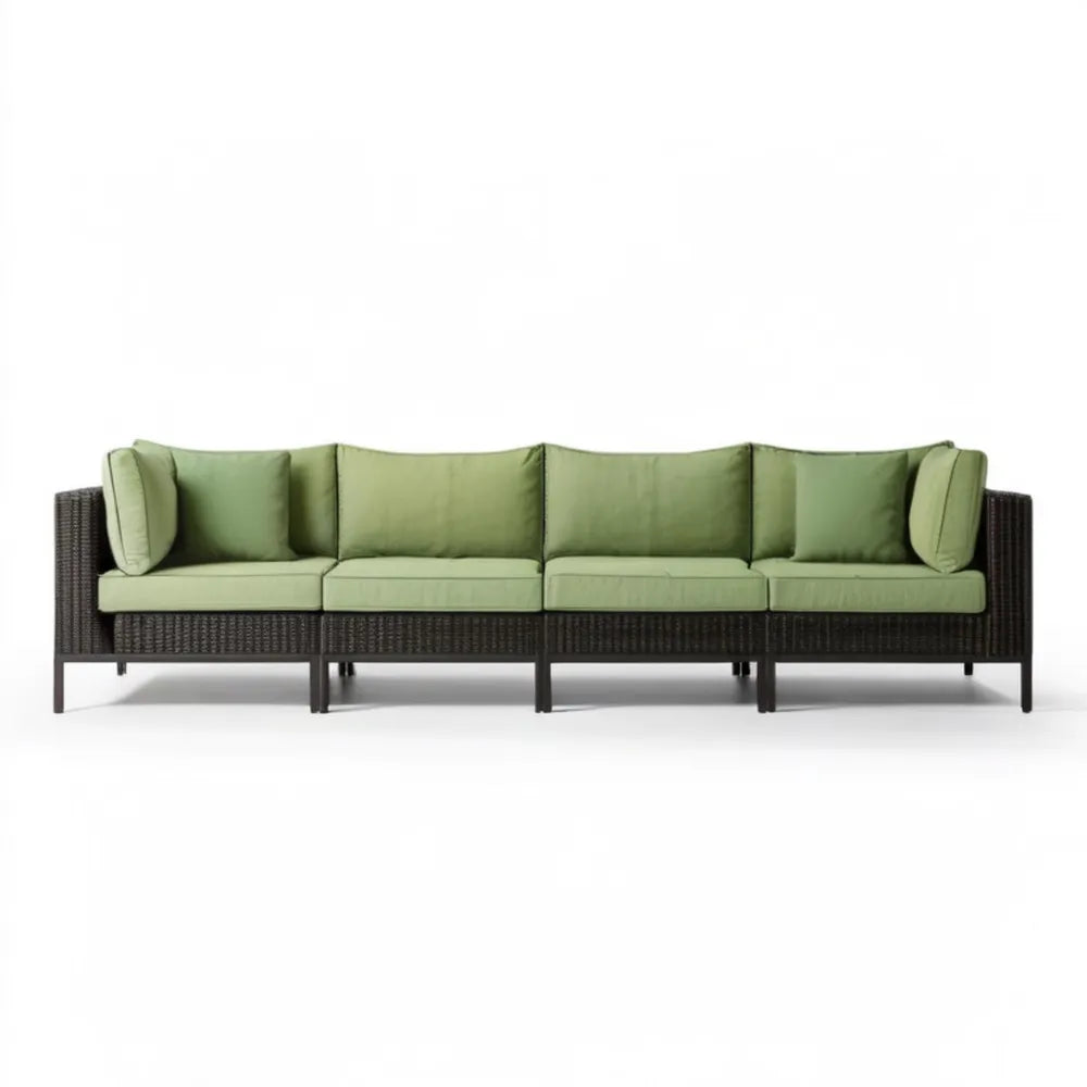 Trzyosobowa sofa ogrodowa z technorattanu PE, czarno-zielona, 240 x 75 x 70 cm
